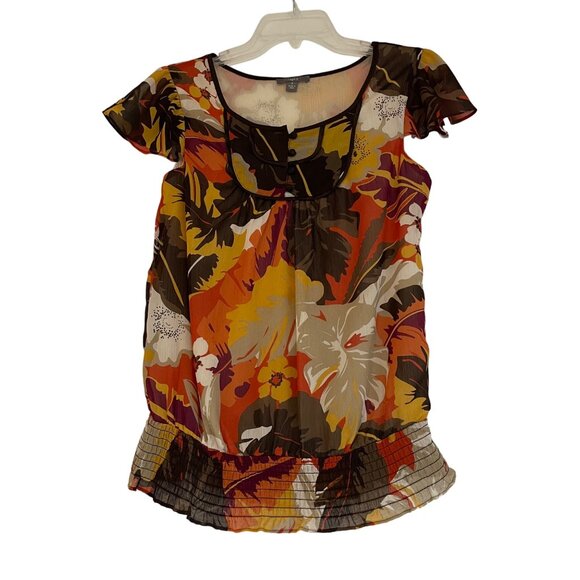 Apt. 9 Women's Floral Chiffon Blouse Brown Women’s Size S - Picture 2 of 8